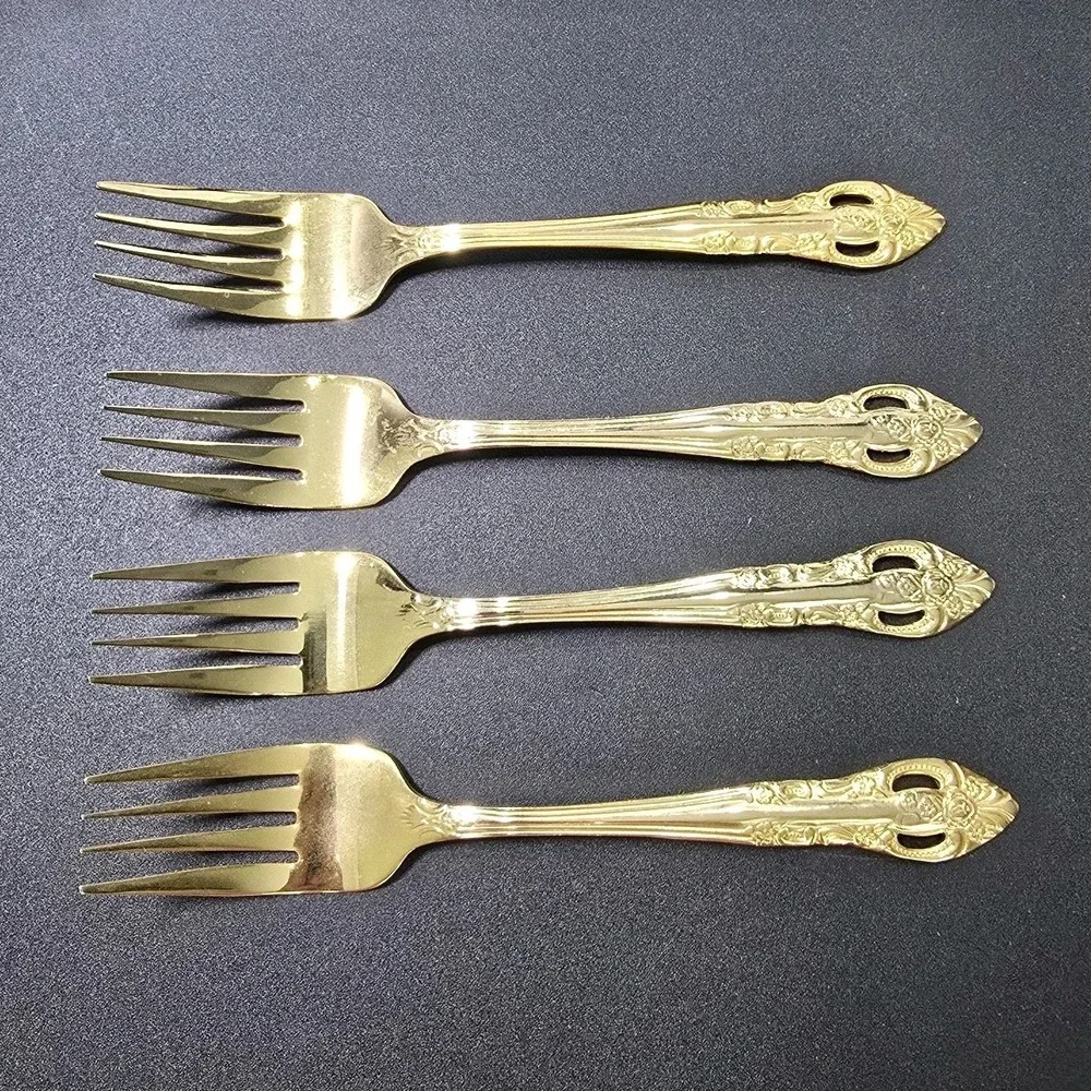 Hampton Silversmiths Gold SS Salad Forks Set of 4 Vintage Versailles Elegant
